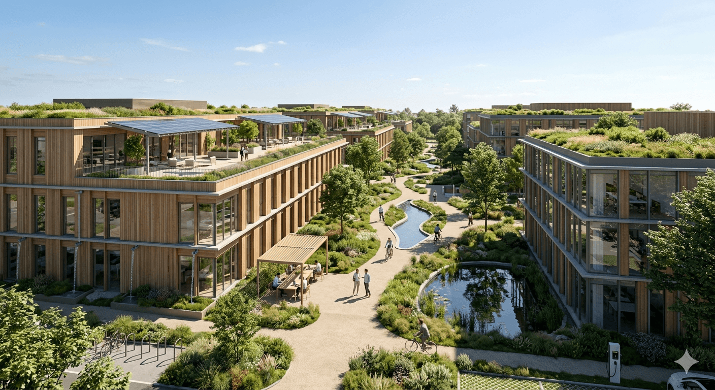 Commercial office park — automated campus massing